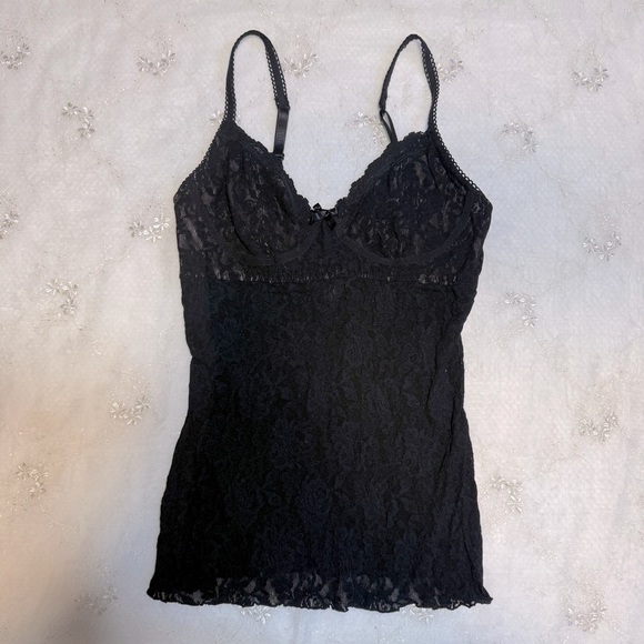 Vintage Tops - Vintage Y2K Hanky Panky Black Lace Bustier Tank Top – Size Small, Made in USA